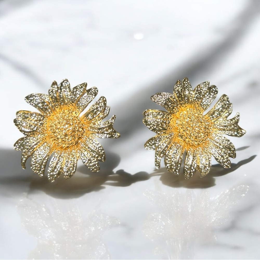 Vintage Blooming Large Sunflower Earrings